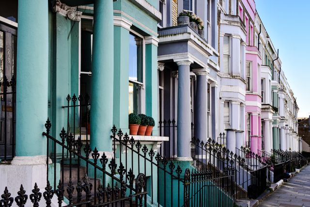 Vibrant row of houses in Notting Hill